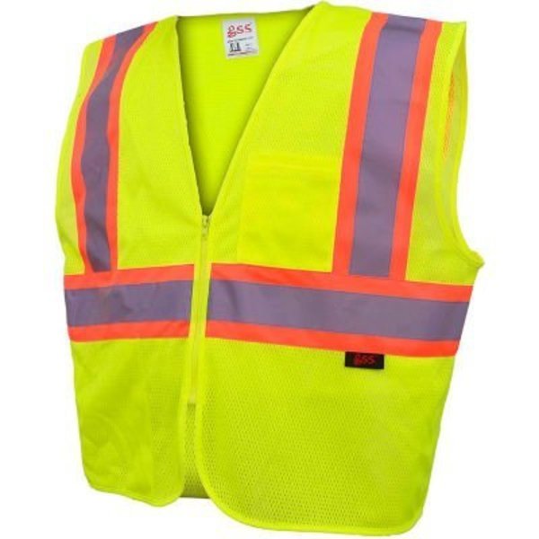GSS Safety 1005 Standard Class 2 Two Tone Mesh Zipper Safety Vest, Lime, 4XL, Gss Safety, Mfr#: 1005-4XL